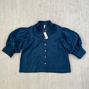 NWT Glam Button Up Puff Sleeve Flowy Blouse Top L